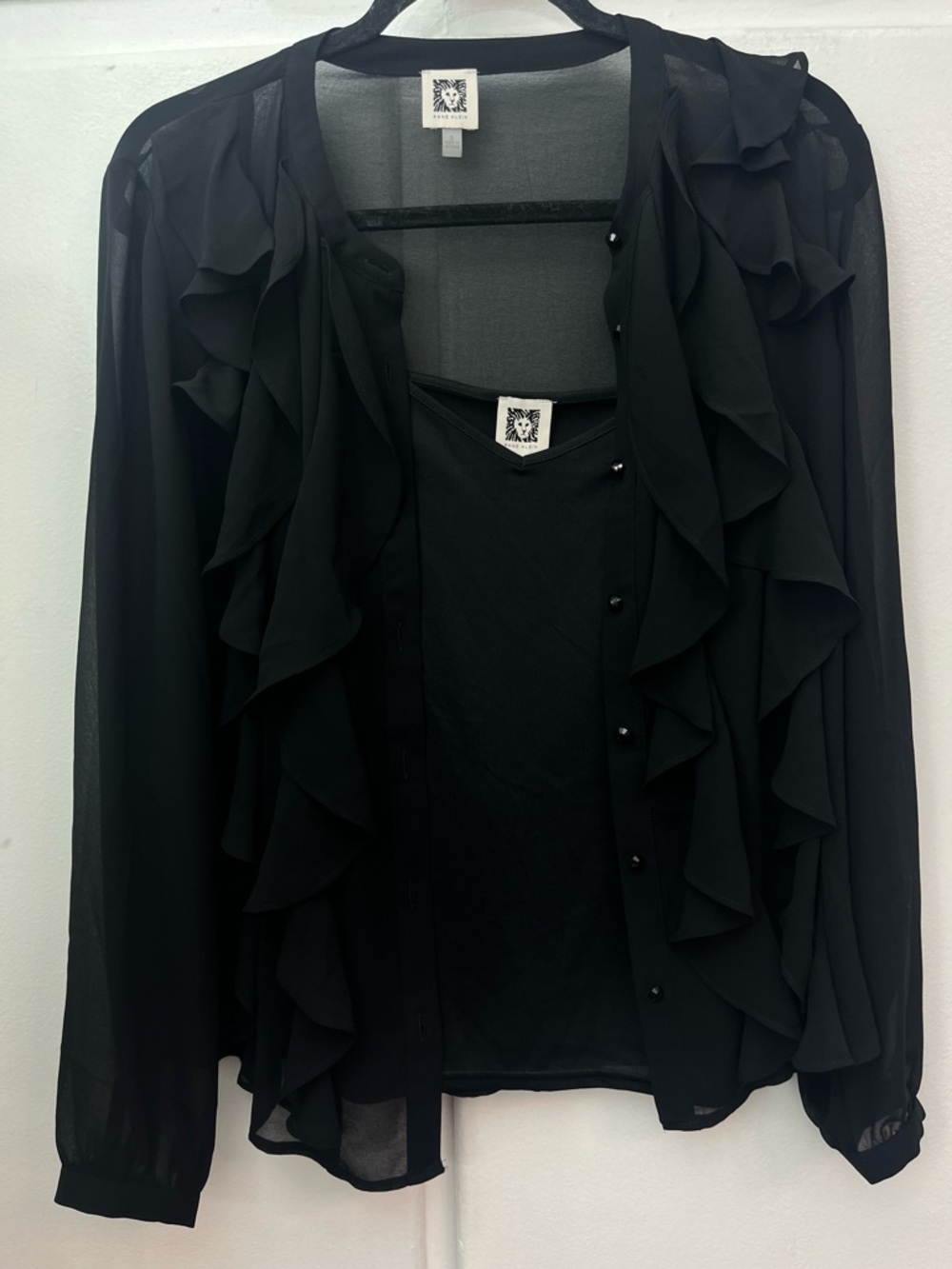 Anne Klein black ruffle blouse